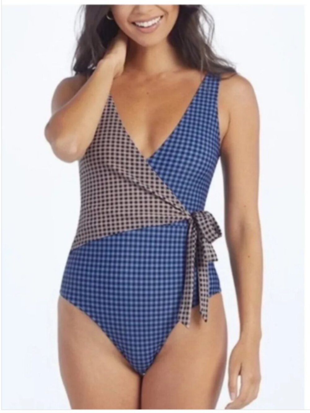Summersalt The Perfect Wrap Two Toned Gingham Plaid One Piece Swimsuit Size 10